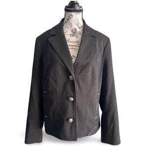 Conrad C Petite 14 Textured Black Military Button Blazer Structured Tailored